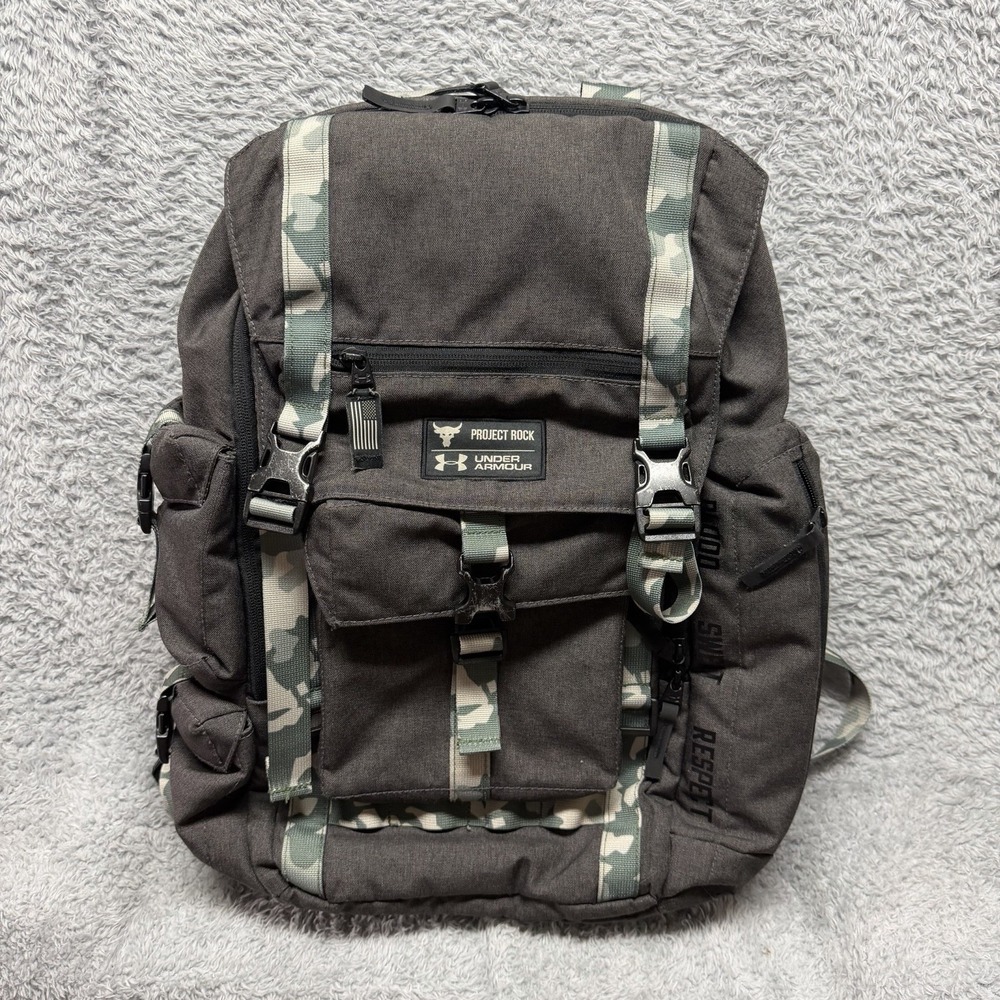 Under Armour UA Project Rock Regiment USDNA Gray Camo Backpack 1315435-001